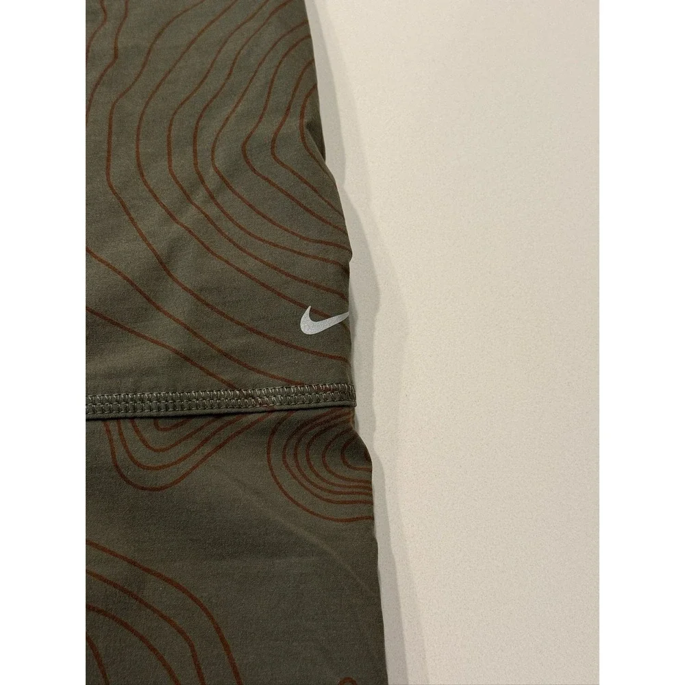 Nike Tech Open-Hem Woven Pants L Olive Topographic Print Straight Leg IM7838-325